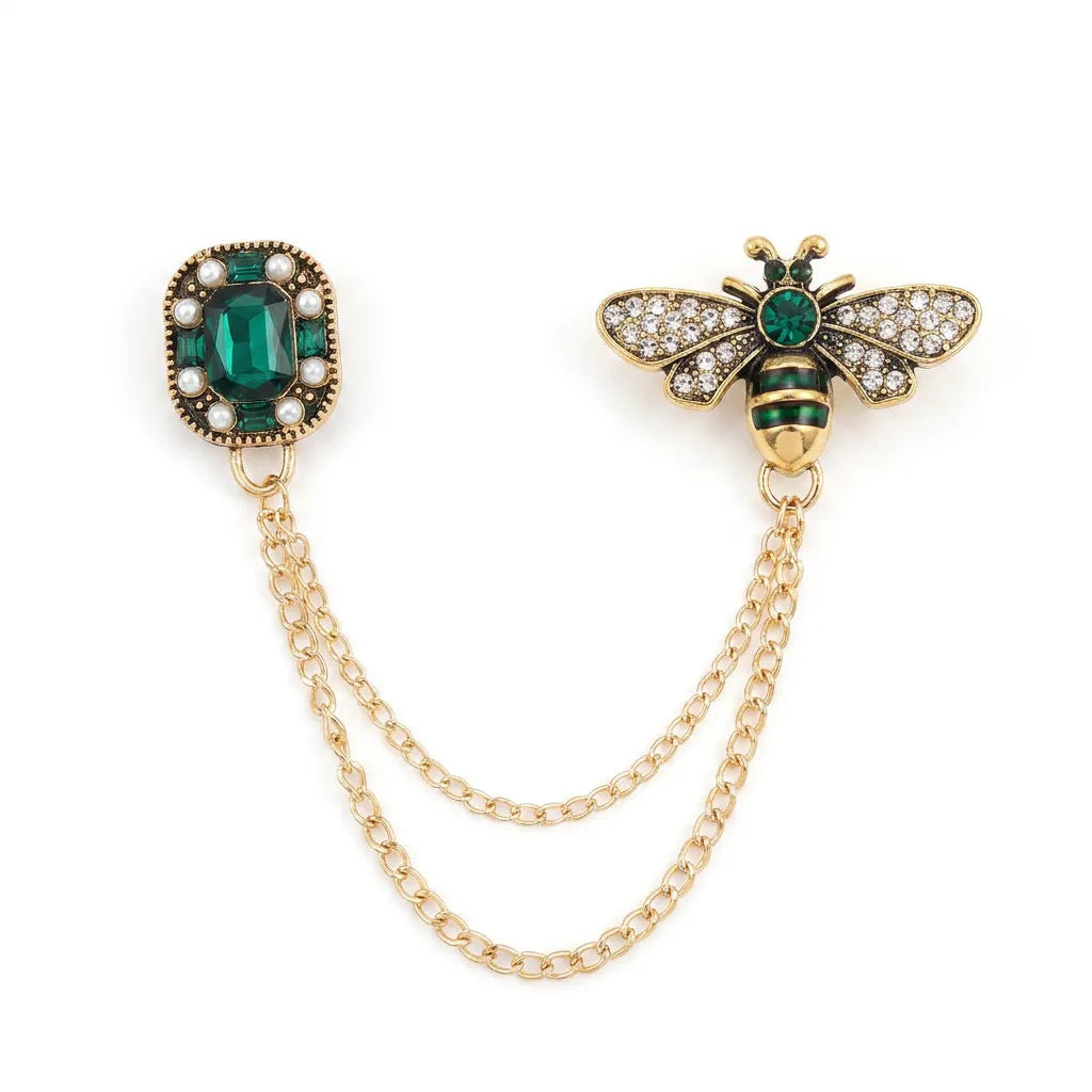 Emerald Bee Chain Brooch