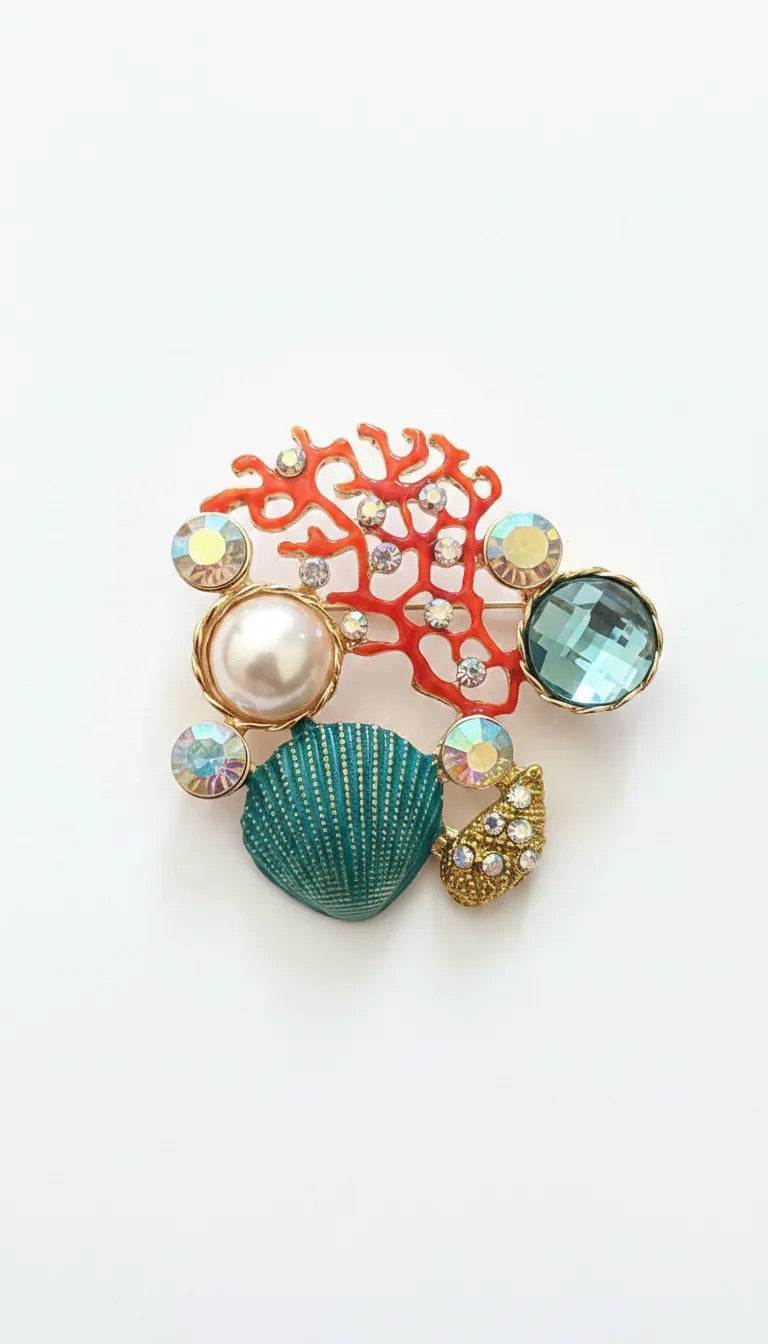 Coral Pearl Brooch