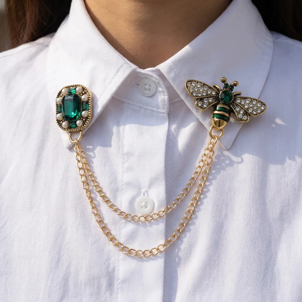 Emerald Bee Chain Brooch
