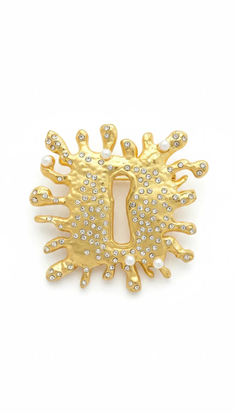 Crystal Coral Brooch
