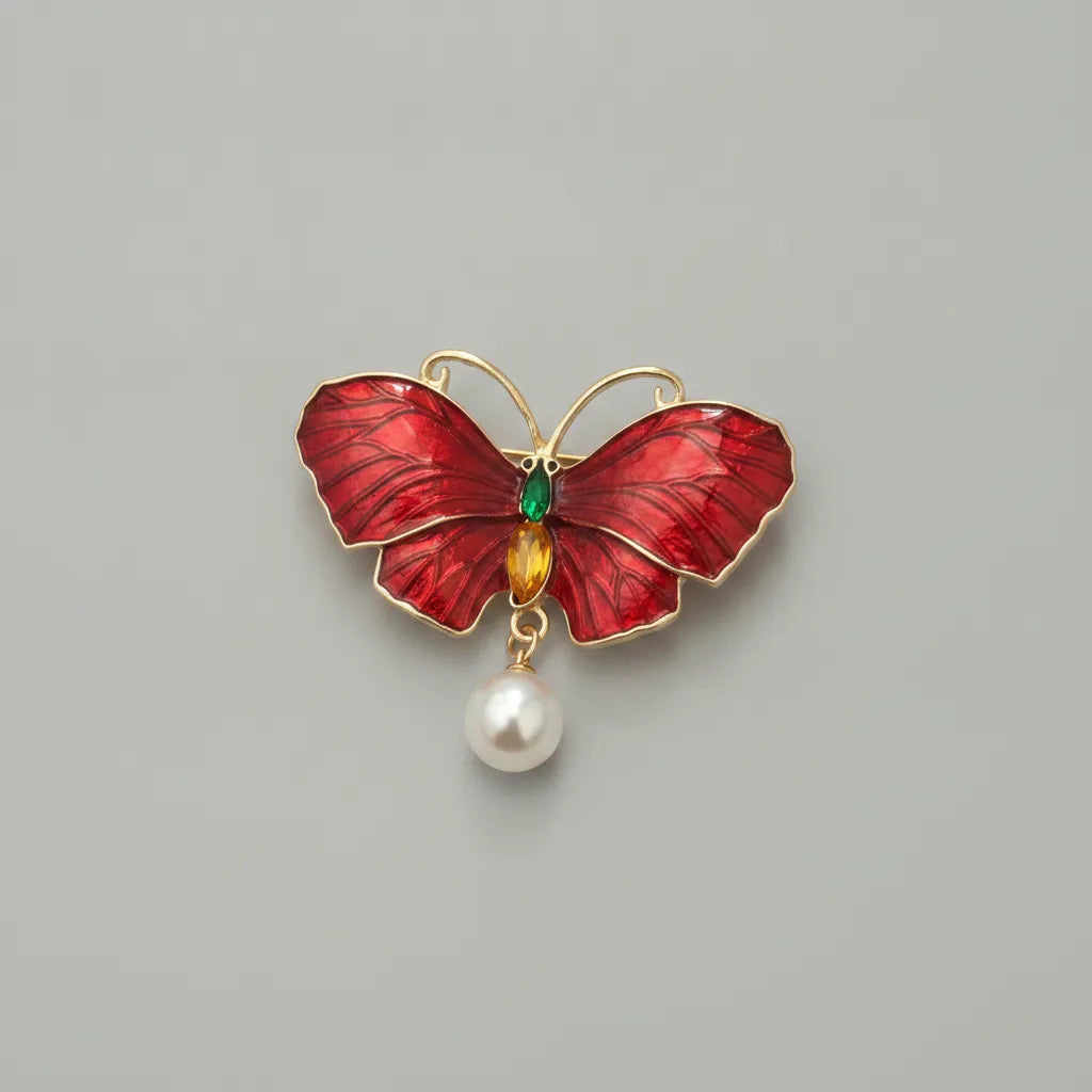 Scarlet Butterfly Brooch