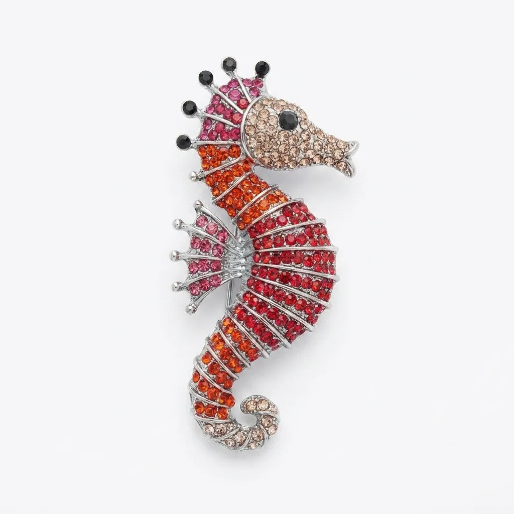 Jeweled Seahorse Brooch