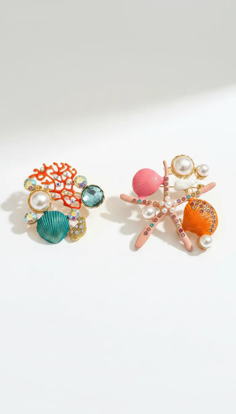 Coral Pearl Brooch