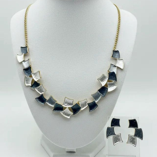 Mosaic Necklace & Earrings Set – Neutral