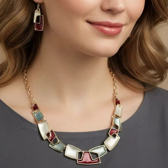 Geometric Link Necklace & Earrings Set