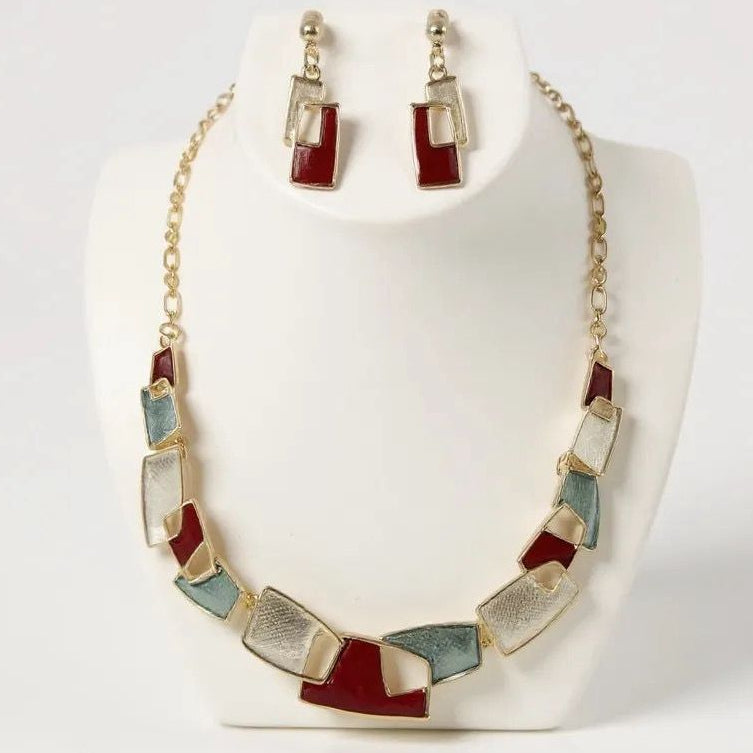 Geometric Link Necklace & Earrings Set