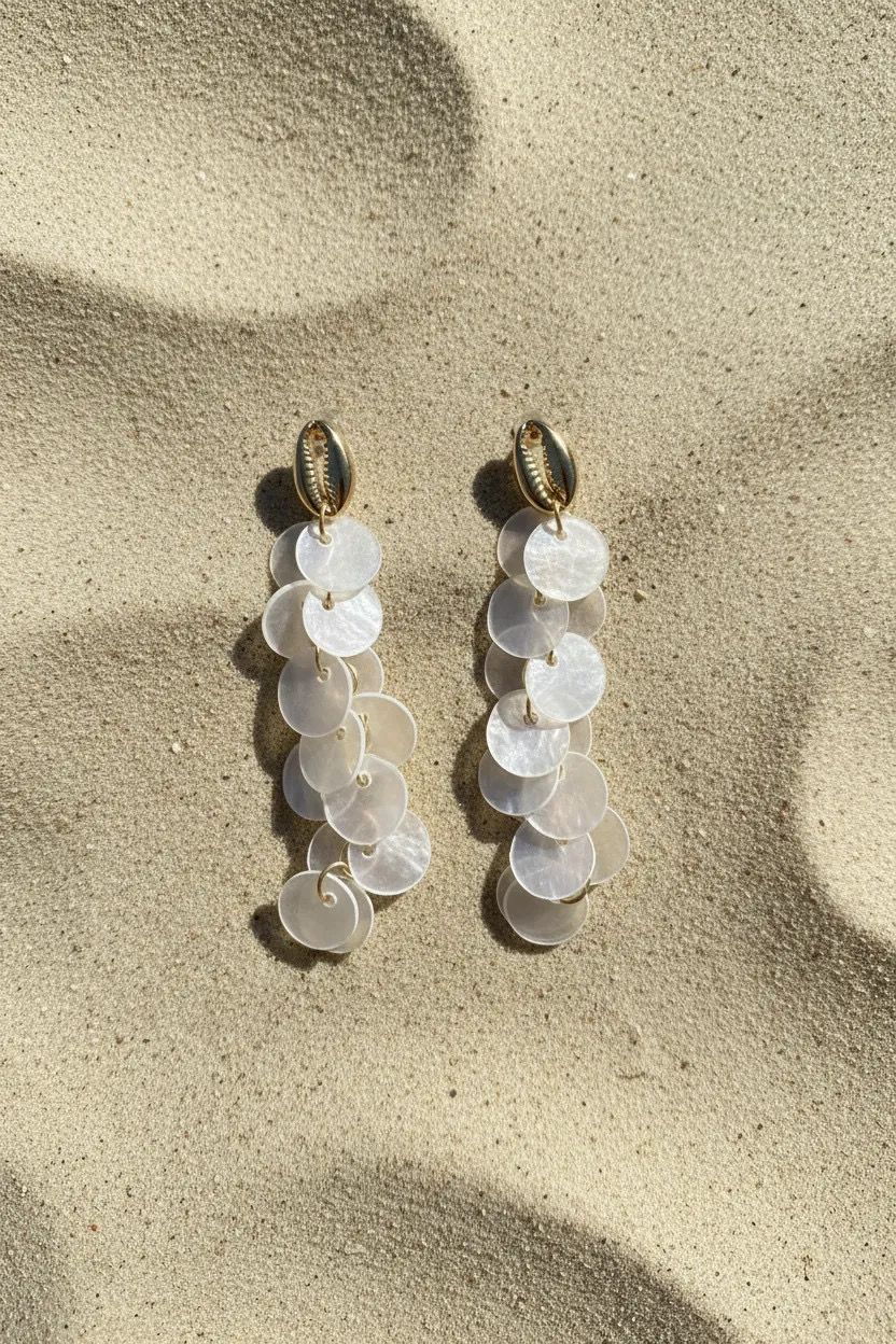 Ivory Shell Disc Dangle Earrings