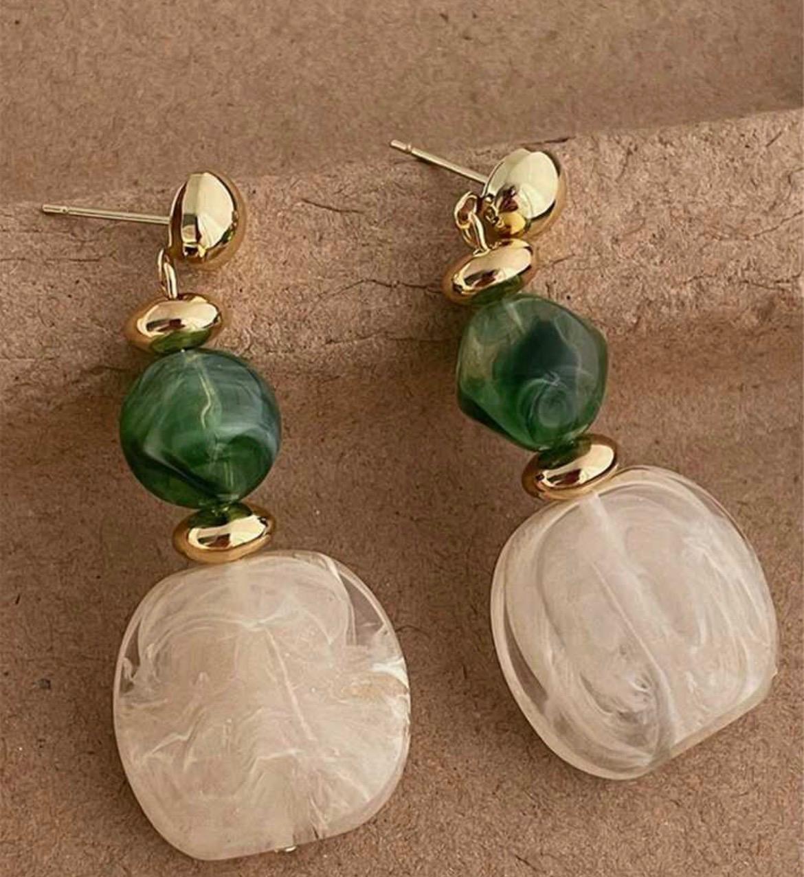 Emerald with Ivory Dropped Earrings