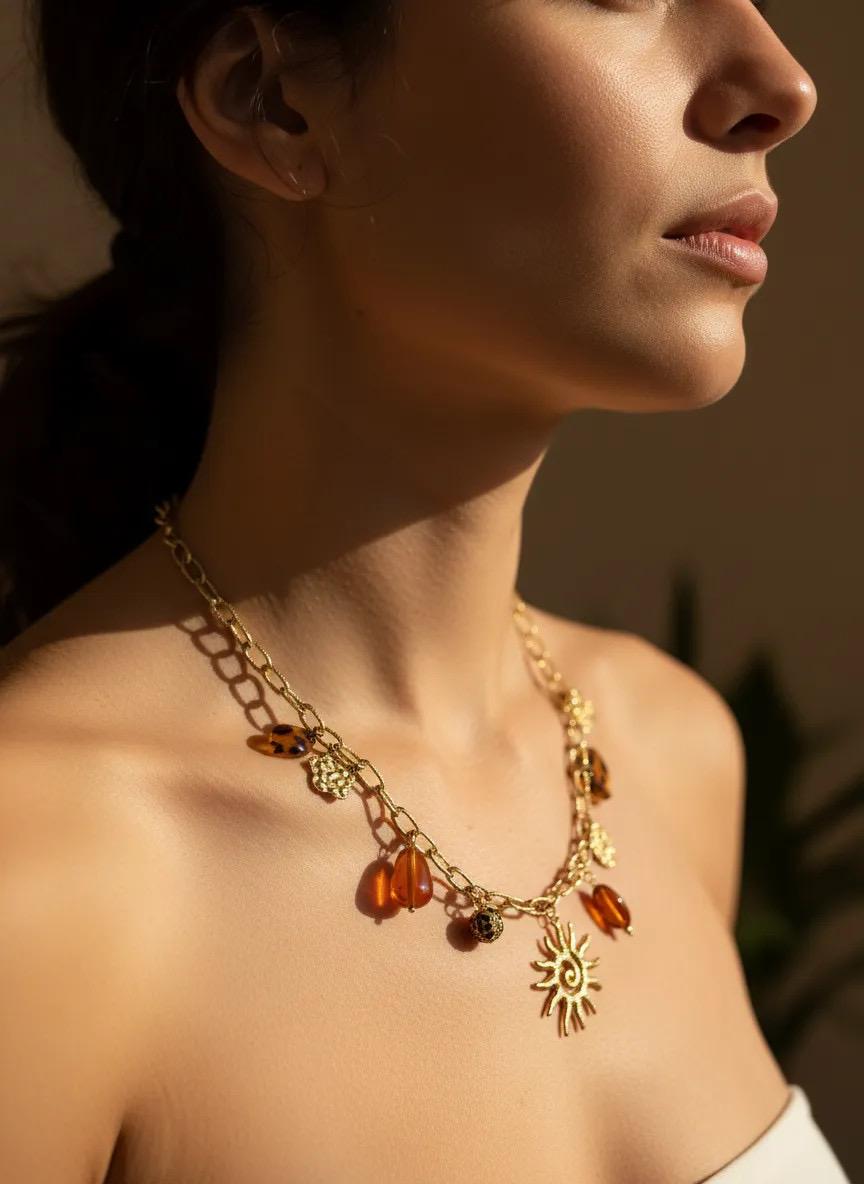 Golden Sun Charm Necklace