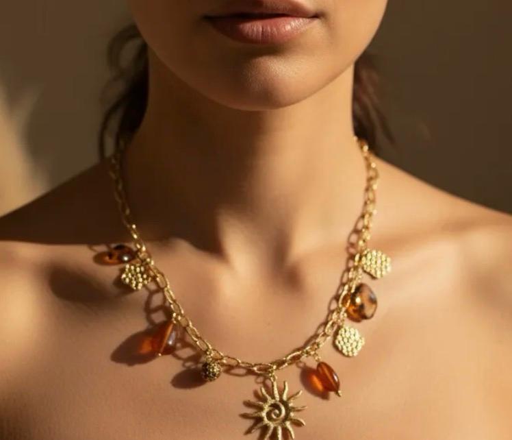 Golden Sun Charm Necklace