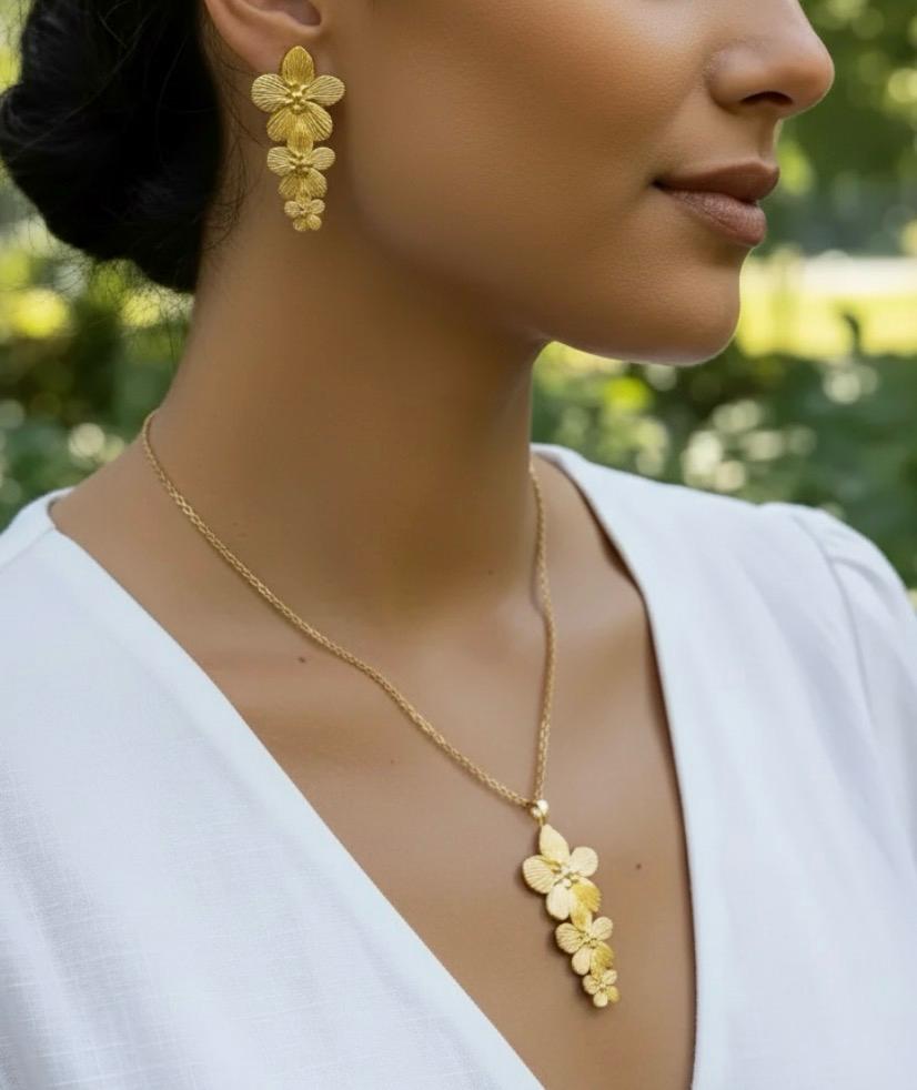Golden Bloom Necklace & Earrings Set